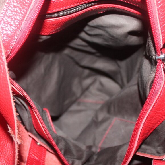 Large Soft True Red Pebbled Leather Shopper Tote Shoulder Bag w Snap in Pocket - Picture 4 of 9